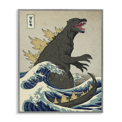 Godzilla in the Waves Panoramic Graphic Art Print Set on Canvas