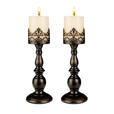 Ensemble de 2 porte-bougies pour chandelles à pilier de style rétro gothique avec 2 grands centres de table décoratifs (2 pièces A)