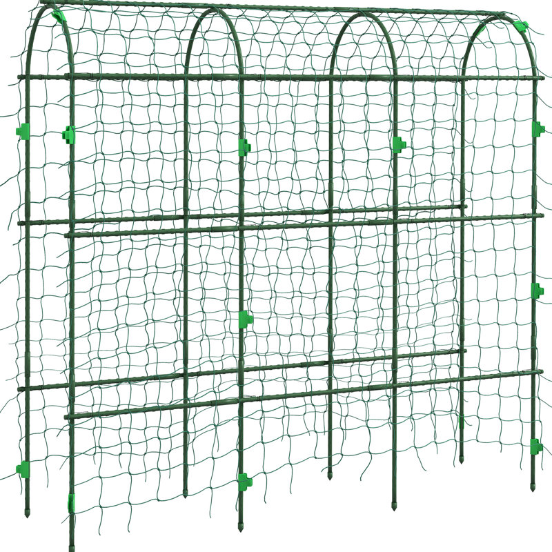 Treillis arqué d'extérieur de 6 pi de hauteur pour plantes grimpantes, acier enduit de plastique, filet, concombres, pois