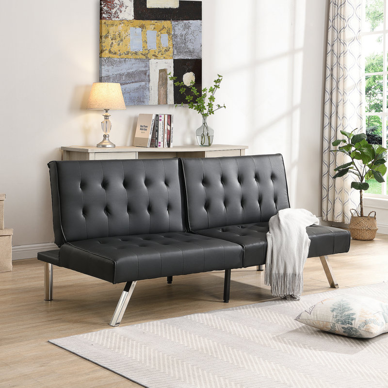 Canapé-lit futon polyvalent avec pieds en acier inoxydable et structure en bois robuste