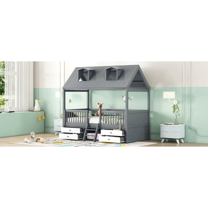Structure de lit simple en bois, Gris