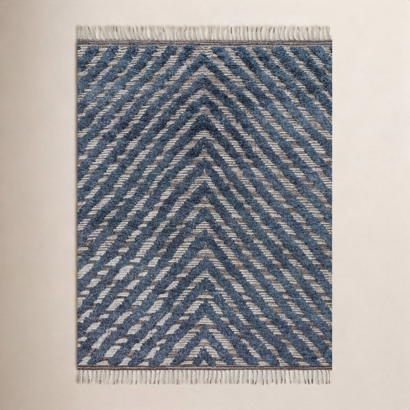 Tapis bleu noué à la main Benjamin, Rectangle 7 pi 9 po x 9 pi 9 po
