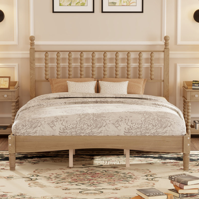 Retro Style Platform Bed, Walnut, King