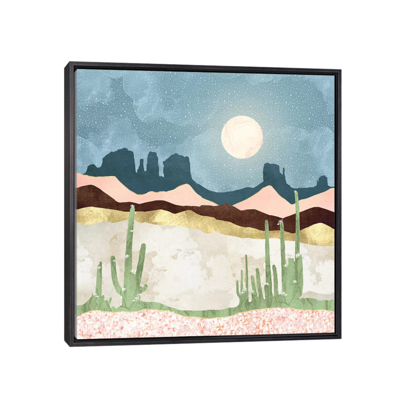 «Desert Bloom», reproduction d'impression, Pas de tapis, H 18 po x l 18 po x 1,5 po, Toile avec cadre noir patiné