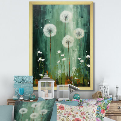 Dandelion Floral Canvas Wall Art, Green Botanical Decor Print - Green Dandelion Collage III