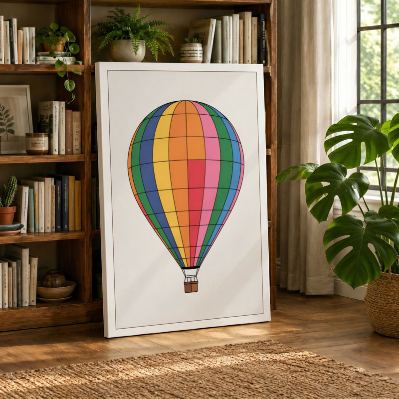 Geometric Hot Air Balloon Retro - Wrapped Canvas, 24x16 - 61.0 x 40.6 cm, Terracotta Border