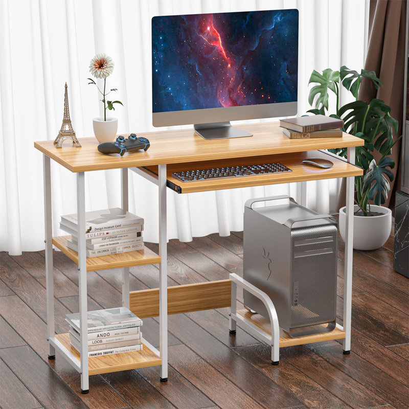 Aleta Steel Computer Desk, Natural/White