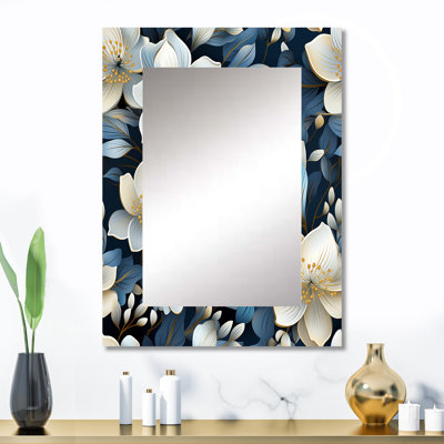 Kasdan Artistic Blue Magnolia Essence Beauty - Floral Wall Mirror, Floral Decorative Mirror, Printed Metal Art