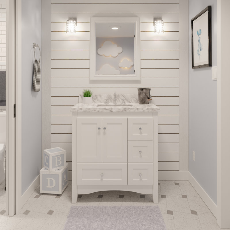 Ensemble de meuble-lavabo simple 36 po Edber, Blanc, Marbre de Carrare