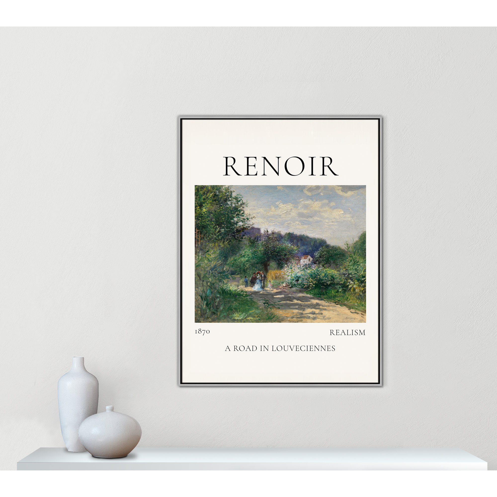 Old Masters Collection " A Road In Louveciennes " by Auguste Renoir, 49.5" H x 37.5" W x 2" D, No, Silver Floater Frame