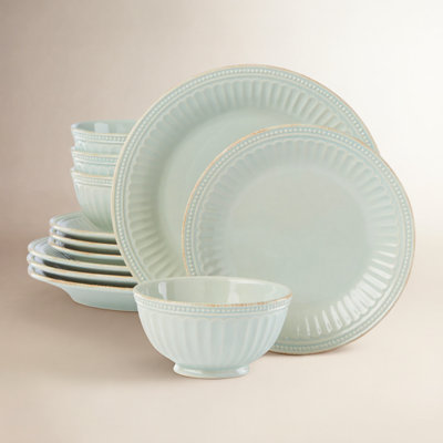 French Perle Groove Ice Blue Dinnerware Set