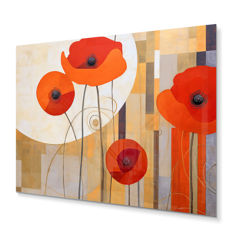 «Bold Orange Cubic Flowers» sur métal, H 12 po x l 20 po x P 1 po