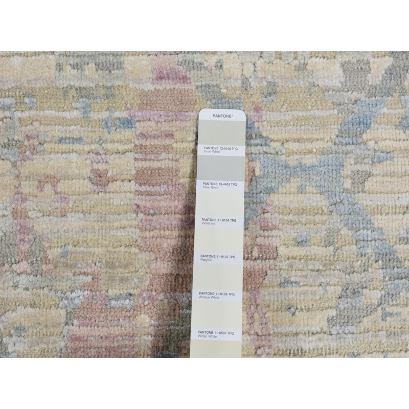 Tapis en laine et soie noué à la main 9 pi x 11 pi 10 po jaune clair F6744A0919C048B78EBF921132E4E8C4