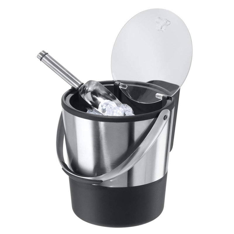 Seau à glace isolé, 4 pintes / 3,8 L, acier inoxydable, noir.