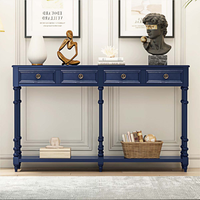 Buffet console rétro avec tiroirs et tablette inférieure 59,06 "Cortavius, Bleu