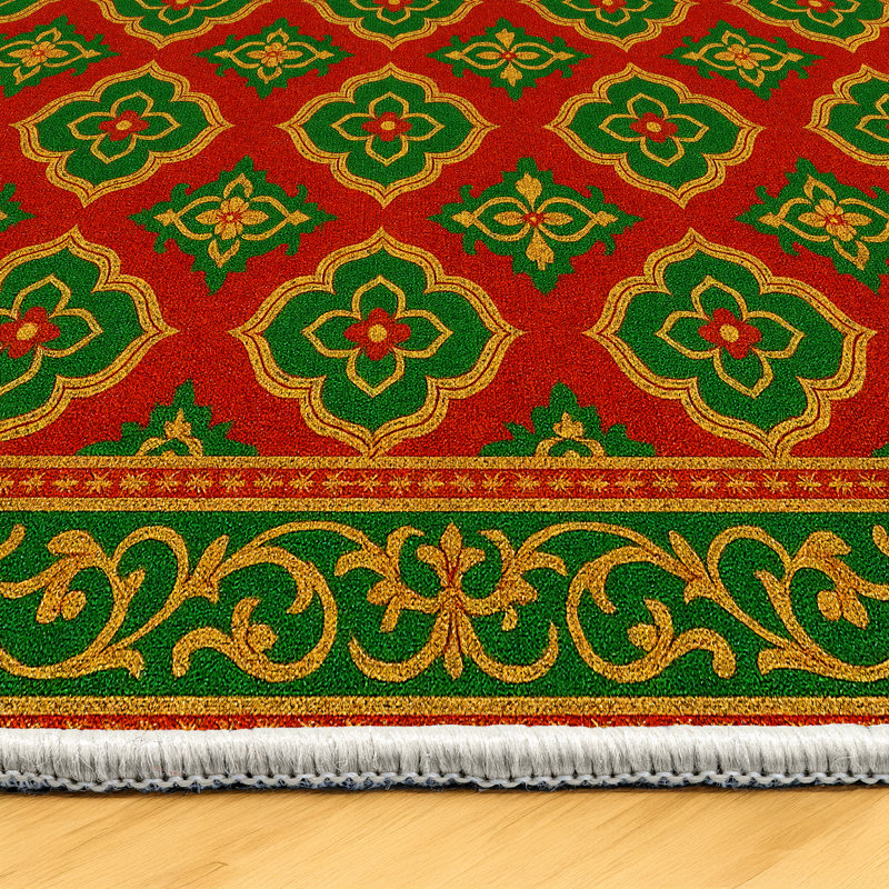 Gromling Collection Digital Print Cotton-Polyester Red Green Floral Rug, Rectangle 6'7" x 7'3"