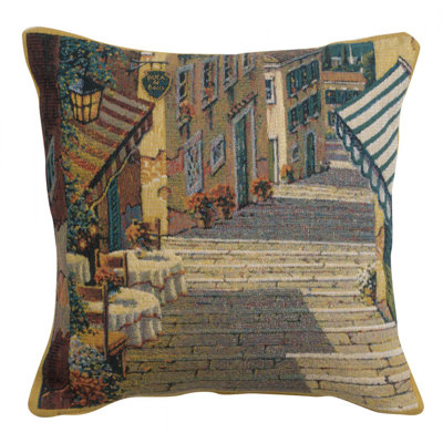 Bellagio Village Two Tables Cotton Pillow Cover