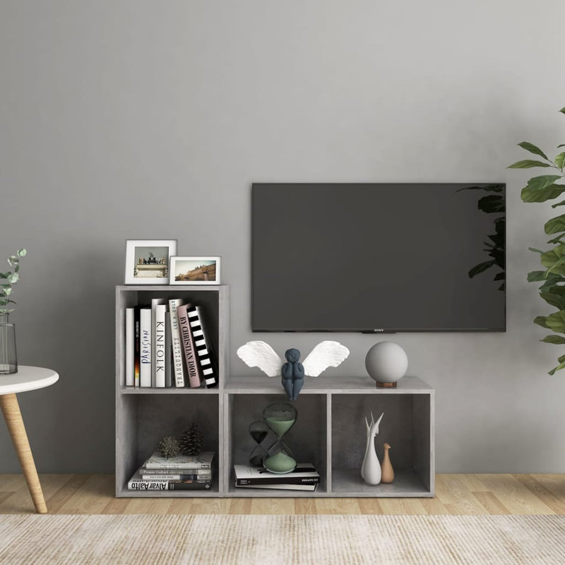 Meuble télé Yolany, 28.3" x 13.8" x 14.4", Gris béton