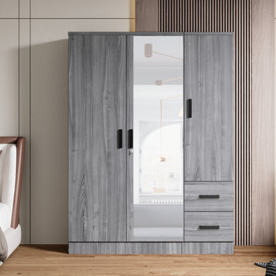 Wooden 2 Drawers 3 Doors Wardrobe Armoire With Mirror by Latitude Run