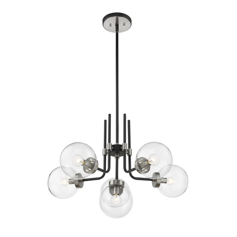 Lustre classique 6 lumières unique Doerun, Nickel brossé, Transparent