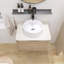 Meuble-lavabo mural en contreplaqué pré-assemblé avec plateau en pierre frittée, tiroir et lavabo rond en céramique, couleur grain de bois chêne blanc-1631610781