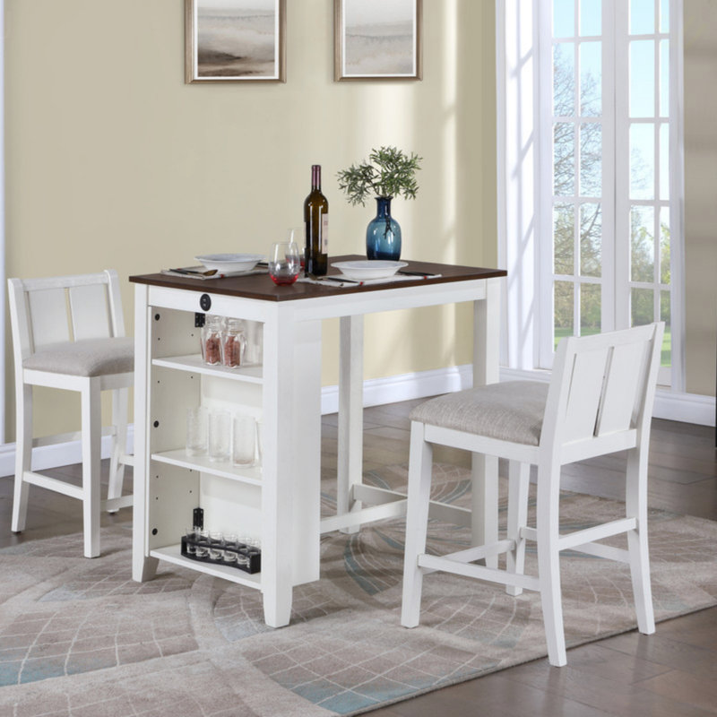 Ensemble de salle à manger compact à hauteur de comptoir avec charge USB, parfait pour les petits espaces et la vie moderne, ensemble de table à manger
