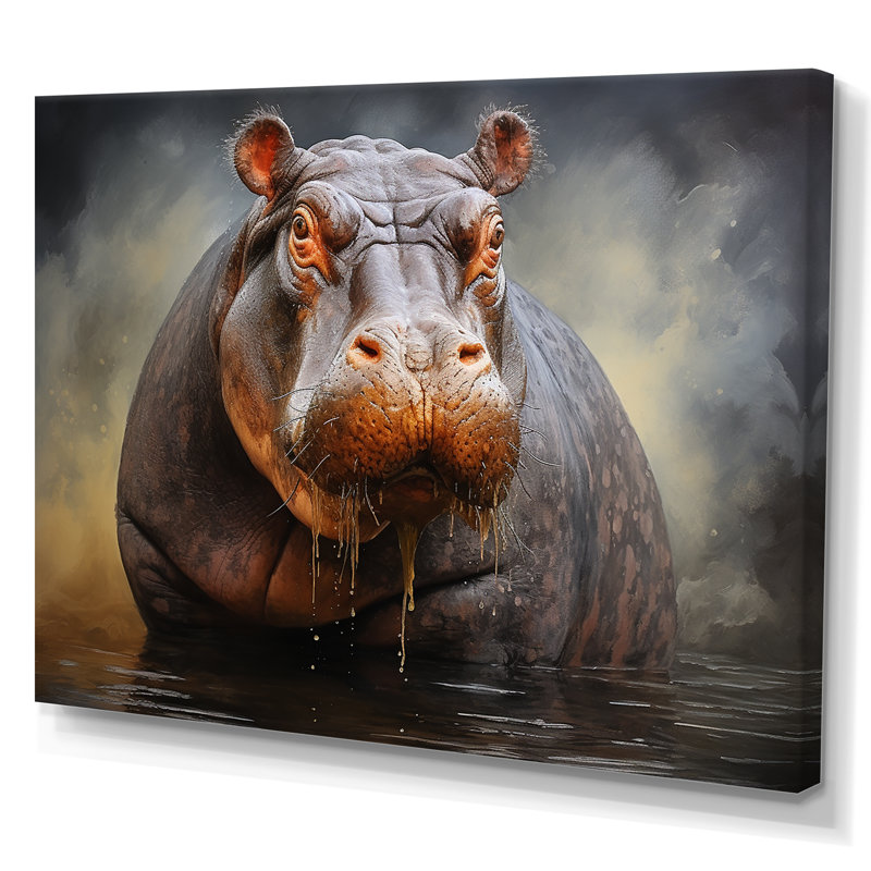 Gris majestueux, élégance hippopotame I - art mural hippopotame, H 16 po x l 32 po x P 1 po, Toile tendue