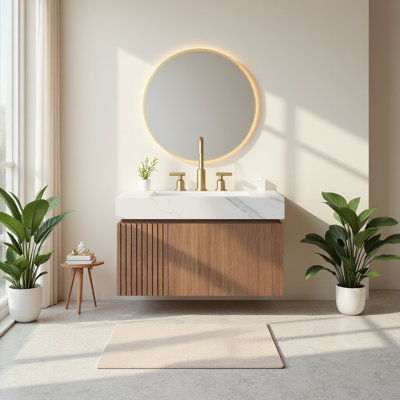 30" Floating Bathroom Vanity With Sink, Pre-assembled Brown Oak Cabinet, Carrara Sintered Stone Top