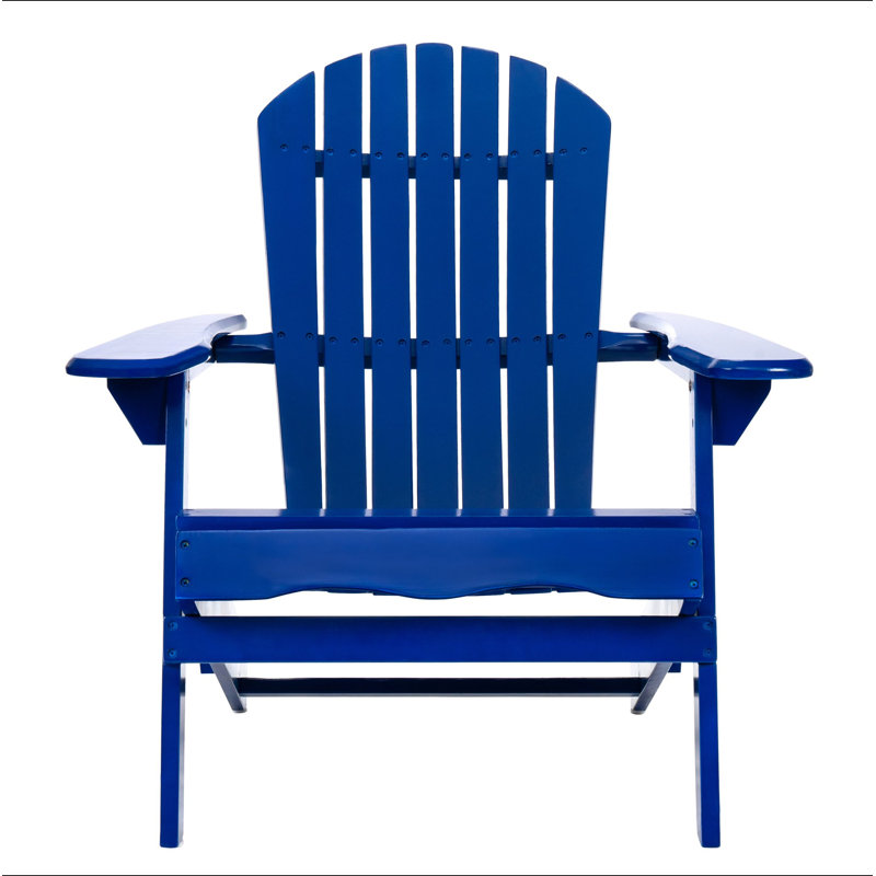 Foldable Acacia Wood Adirondack Chair – Traditional Slats, Wide Armrests, Rustic Outdoor Design, Easy Storage, Blue