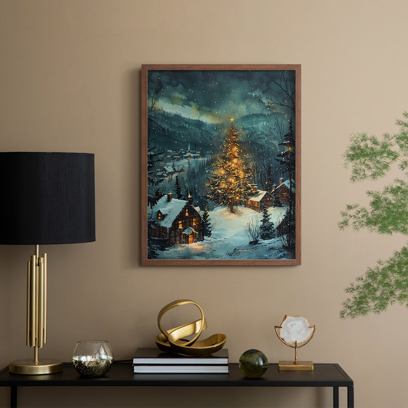 «Christmas Holiday» DCX, reproduction d'art encadrée - bois massif, Noyer, H 21 po x l 17 po