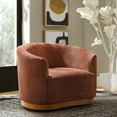 Fauteuil demi-tonneau pivotant avec dossier ergonomique et pieds en bois massif Merry