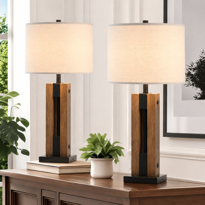 Lampe de table moderne en résine de grain de bois Carlisha 28 po avec éclairage à intensité variable à 3 voies et port de charge USB