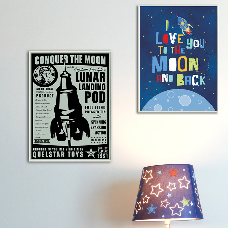 Affiche rétro de la lune retendue, H 15 po x l 10 po, Plaque murale