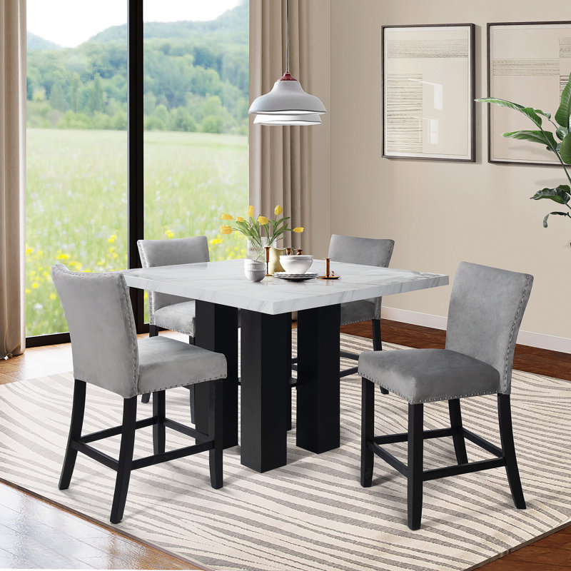 Ensemble repas à hauteur de comptoir pour 4 personnes, gris