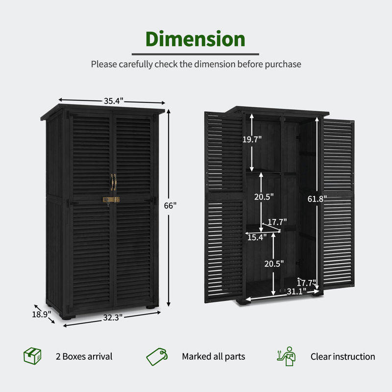 Outside Garden Tool Shed with 2 Doors, Black