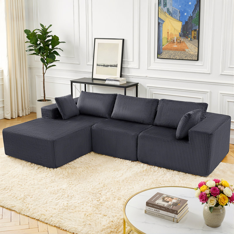  108" Boneless Couch, Cloud Sectional Couch with L-Shape Chaise, Modular Sectional Sofa with Deep Seat, Upholstered Couch for Living Room Bedroom, No Assembly Required (Left Facing Chaise)