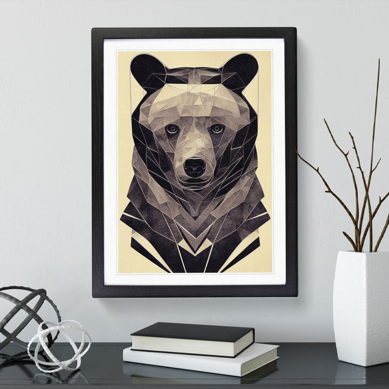 Bear Portrait No.2 Abstract - Wall Art, Black Framed Paper, 36cm H x 27cm W, White
