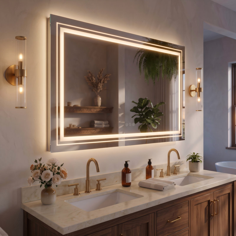Miroir de salle de bain Chrisna avec éclairage DEL avant et arrière, 96 po x 36 po