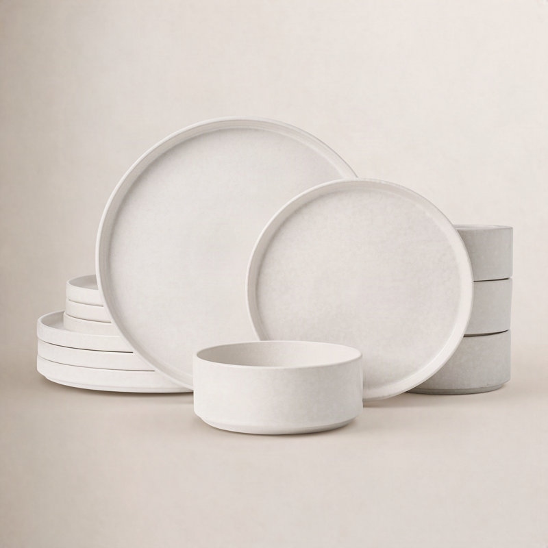 Speckled Stoneware Dinnerware Set, Matte White