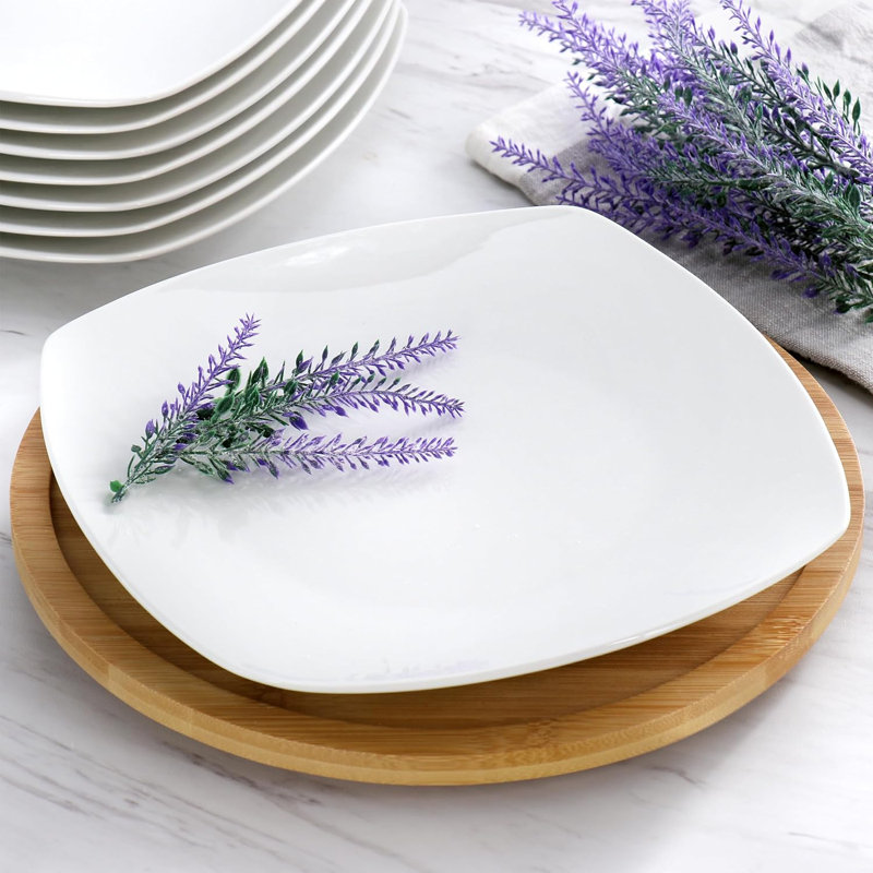 Ensemble de 12 assiettes à dîner carrées en porcelaine 12 pièces, grandes assiettes blanches, va au lave-vaisselle