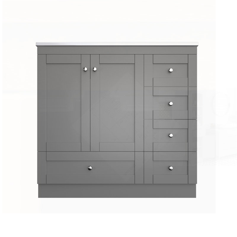 Meuble-lavabo autoportant de style Shaker avec lavabo en céramique, tiroirs à fermeture en douceur et portes pour une élégance moderne