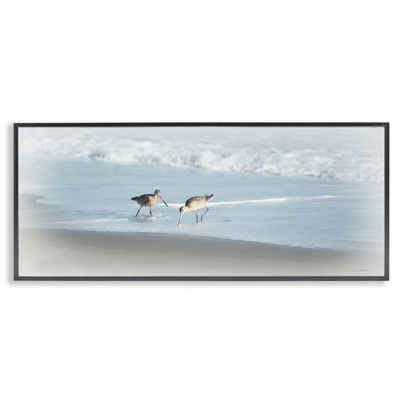 «Sandpiper pair on Shore», estampe numérique par Rhonda Addison, Giclée encadrée noir minuit, H 13 po x l 30 po