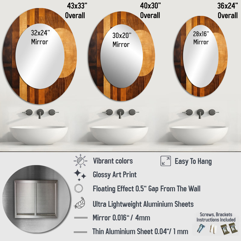 Miroir mural ovale bronze moderne Brilliance Symetry III - Beige, 36 po x 24 po
