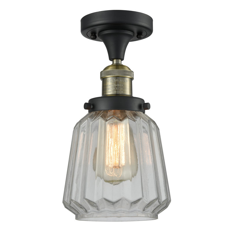 Plafonnier semi-encastré cylindrique simple à 1 lumière 6,25 po Arbogast, Transparent, Laiton antique noir