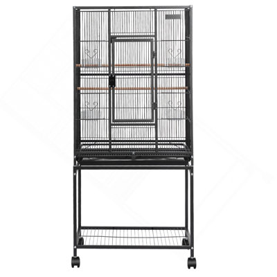 Cage à oiseaux, 24,6 x 16,7 x 53,9 pouces, plateau plat, cage en fer forgé avec perchoirs, plateau coulissant et mangeoires en plastique, roulettes, perroquet, mésange bleue, cockatiel, canari, perruche, conure
