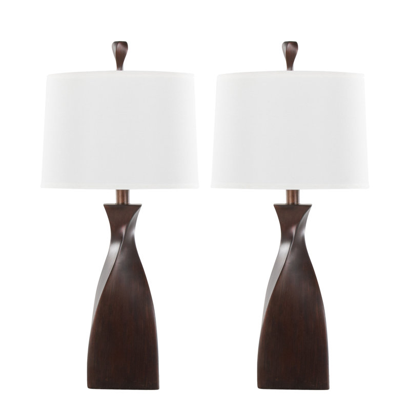 Ensemble de 2 lampes de table contemporaines en polyrésine bronze cuivre 30 "avec abat-jour en lin naturel