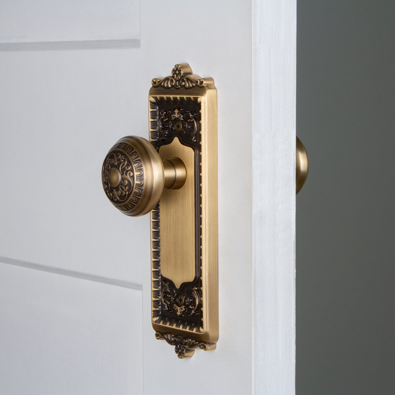 Grandeur Windsor Plate Double Dummy with Windsor Door Knob, Vintage Brass