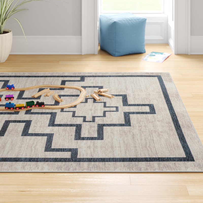 Tapis ivoire / gris foncé Edmonia, Rectangle 7 pi 10 po x 10 pi