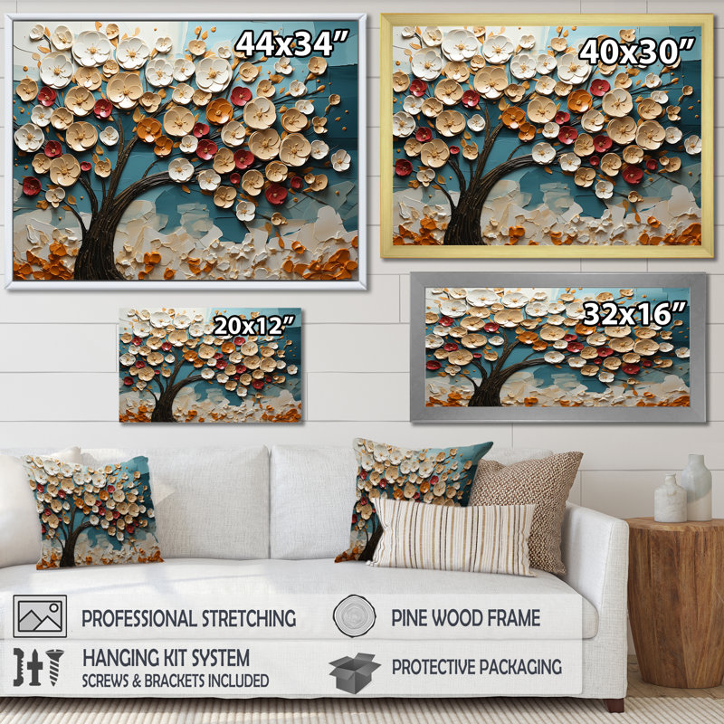 Arbre de fleur rouge et or au clair de lune beauté IV - arbre, art mural, Cadre doré à coins fermés