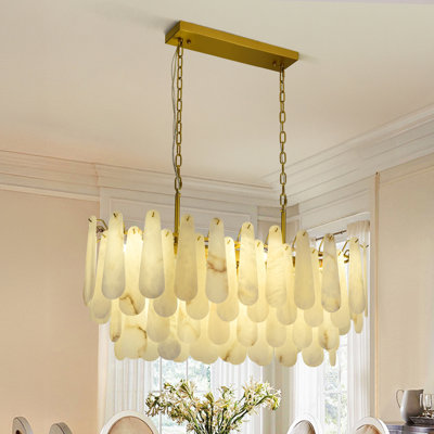 39" Dimmable Modern Rectangle Alabaster Chandelier Kitchen Island Lights For Dining Room